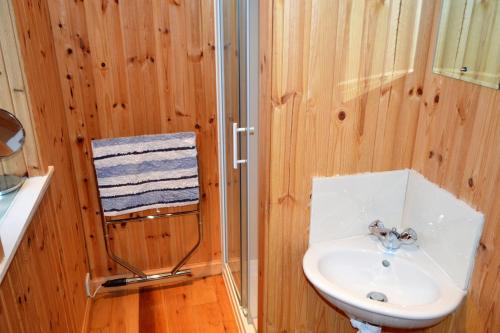 a bathroom with a sink and a shower at Glenbranter Cottage in Strachur