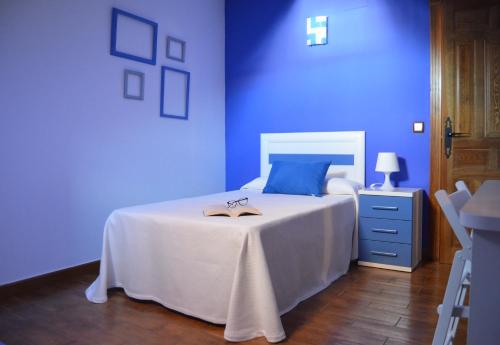 アルマグロにあるCasa Rural La Toza de Avelinoの青いベッドルーム(本付)