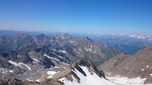 a view from the top of a mountain with snow at Ferienwohnung Schweng in Tux