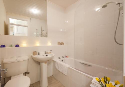 a white bathroom with a toilet and a sink at Blair St Scott apt Old Town in Edinburgh