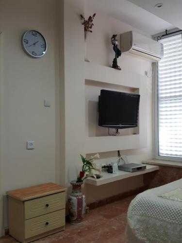 a bedroom with a bed and a tv on a wall at Ezore Yam Apartmens - Elmali'akh St. 4 in Bat Yam