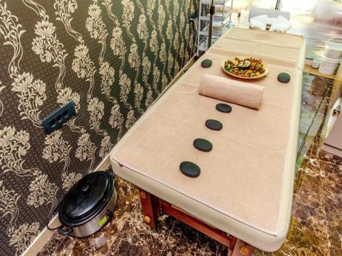 a table in a kitchen with a counter top at Luxury Apartments Tre Canne Can in Budva