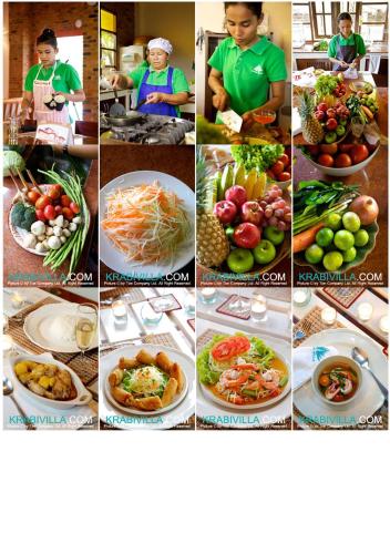 un collage d’images de différents types de denrées alimentaires dans l'établissement Amatapura Beachfront Villa 10 , SHA Certified, à Ao Nam Mao