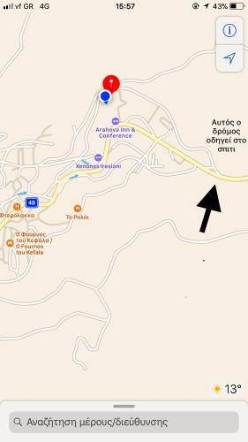 a map with a red circle at Arahova Cozy Apartment in Arachova