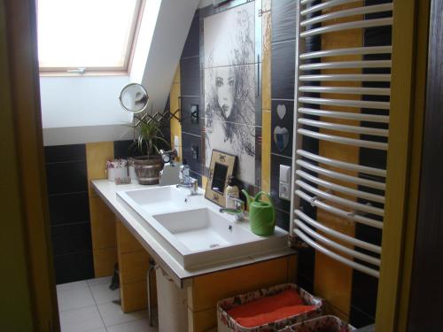 a bathroom with a sink and a mirror at Apartamenty Słoneczna Polanka in Polanica-Zdrój