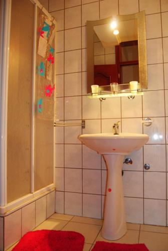 y baño con lavabo y espejo. en Apartman Lili, en Vrnjačka Banja