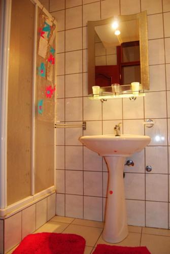 a bathroom with a sink and a mirror at Apartman Lili in Vrnjačka Banja