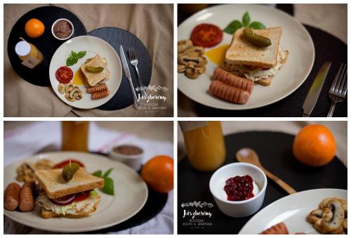 a collage of four pictures of plates of food at Jászberény Boutique Room in Jászberény