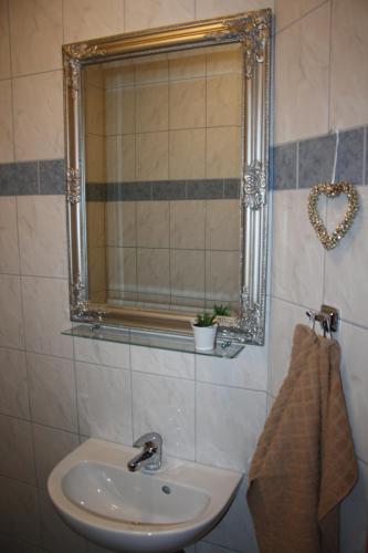 a bathroom with a sink and a mirror at Haus Pfeiffenberger in Eben im Pongau