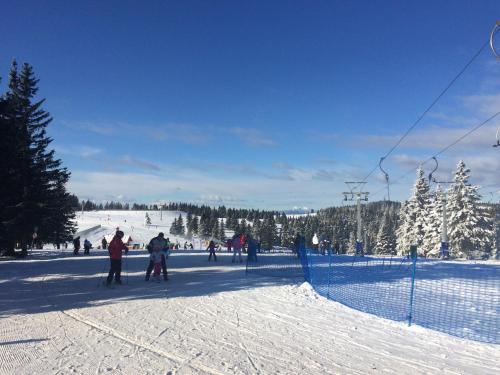 a group of people skiing on a ski slope at Apartment Panorama in Zreče