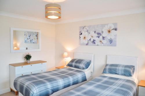 a bedroom with two beds and a picture on the wall at Blackwater Meadow Apartment in Ellesmere