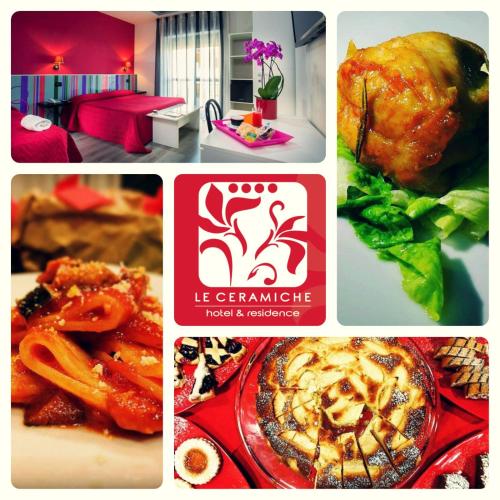 a collage of photos with food and a collage of pictures of food at Hotel Le Ceramiche in Montalto Uffugo