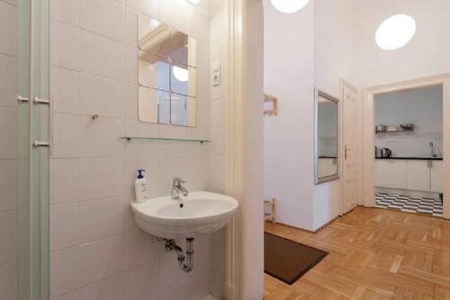 A bathroom at Black & white apartment Budapest