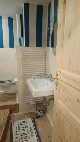 ein Bad mit einem Waschbecken und einem WC in der Unterkunft Ferienwohnung er Loof in Monschau