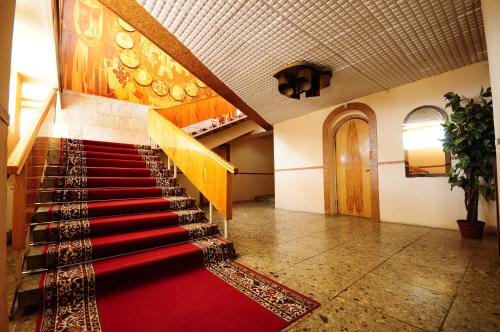 a staircase in a building with a red carpet at Chervona Gora in Mukacheve