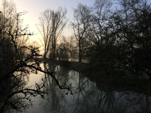 a view of a river with trees in the foreground at LOGIS Hôtel Le Chantoiseau in Chaumont-sur-Aire