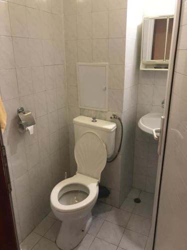 Diana 3 Hotel في صوفيا: حمام صغير مع مرحاض ومغسلة