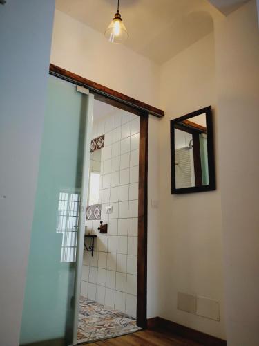a bathroom with a shower and a mirror at Ca' Vaschino in Granada