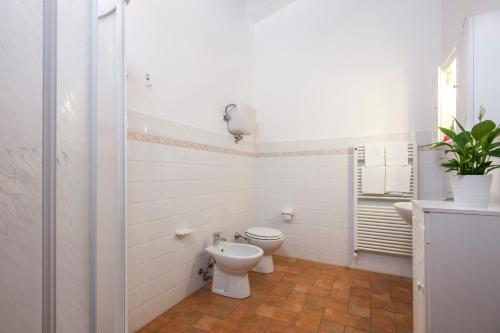 a white bathroom with a toilet and a sink at Agriturismo Amina, Winery & Hiking in Vagliagli