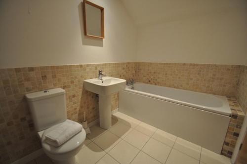 a bathroom with a toilet and a sink and a bath tub at Princes Dock Chambers 9 in Hull