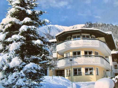 un edificio con un árbol cubierto de nieve delante de él en SONNENLODGE St Anton am Arlberg, en Sankt Anton am Arlberg