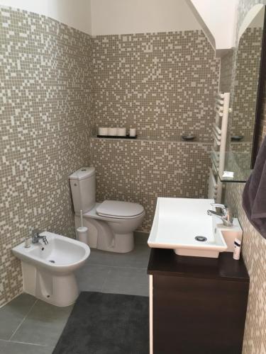 une salle de bain avec un lavabo et des toilettes et un lavabo dans l'établissement Apartment on Place Massena, à Nice