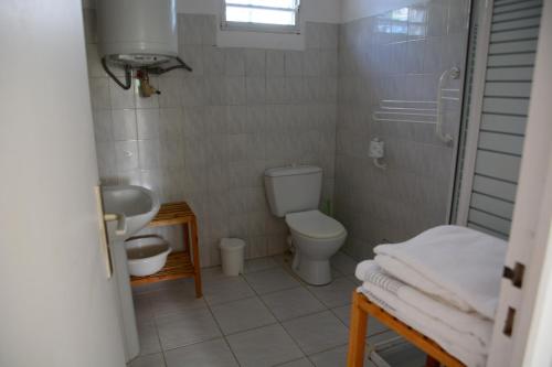 Villa Campêche في لي تروا زيليه: حمام مع مرحاض ومغسلة
