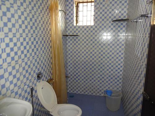 a bathroom with a shower with a toilet and a sink at Lobo's Guesthouse in Cavelossim