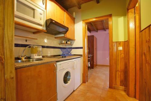 a kitchen with a washing machine and a washer at Apartamentos Picu Castiellu in Llanes