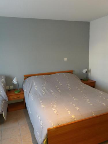 Un dormitorio con una cama con luces. en Hotel du siecle, en Cercy-la-Tour