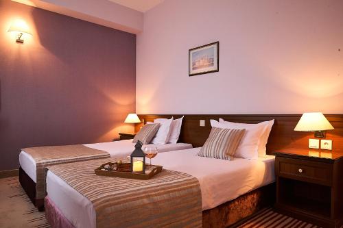 Hotel Lion Sofia tesisinde bir odada yatak veya yataklar