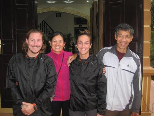 a group of four people posing for a picture at Lys Homestay in Ninh Binh