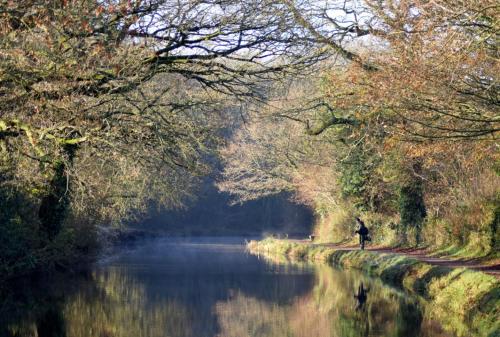 a person standing on a path next to a river at Brambles Bed and Breakfast in Tiverton