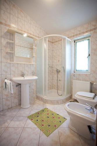 a bathroom with a toilet and a sink and a shower at The Ana Apartments in Komiža