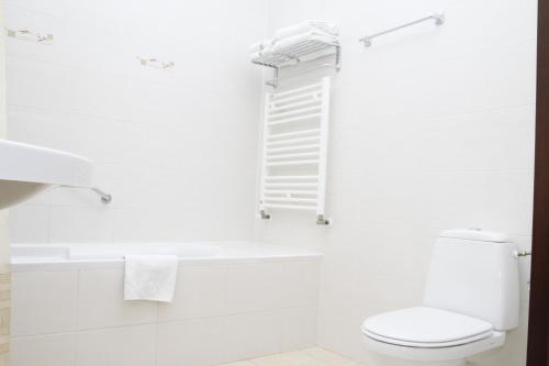 a white bathroom with a toilet and a sink at Gościniec Sucholeski in Suchy Las