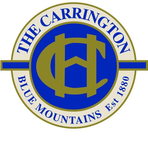a blue and yellow logo for the marine carver organizations board at Carrington Hotel in Katoomba