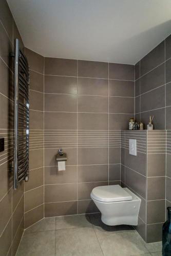 une salle de bain avec toilettes dans une chambre dans l'établissement Modern 1 Bed apartment in prestigous area of Cannes a short walk to the Croisette and the Palais 1903, à Cannes