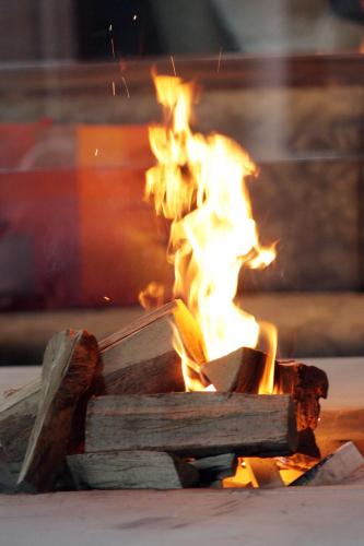 a fire is burning in a piece of wood at Parkhotel Stuttgart Messe-Airport in Leinfelden-Echterdingen