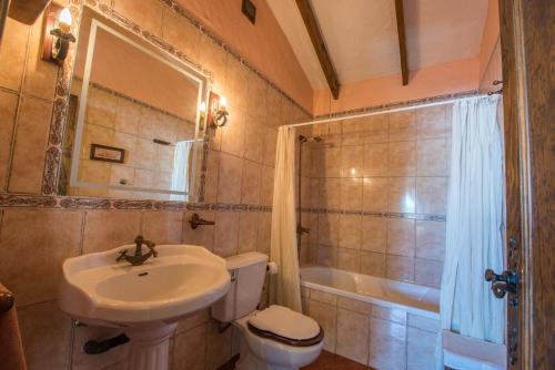 een badkamer met een wastafel, een toilet en een bad bij Casa Abuela María in Isora