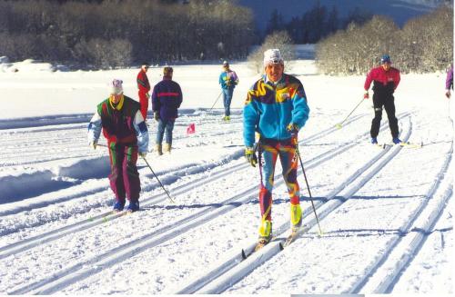 a group of people cross country skiing in the snow at Ferienhaus Posthüttl in Virgen