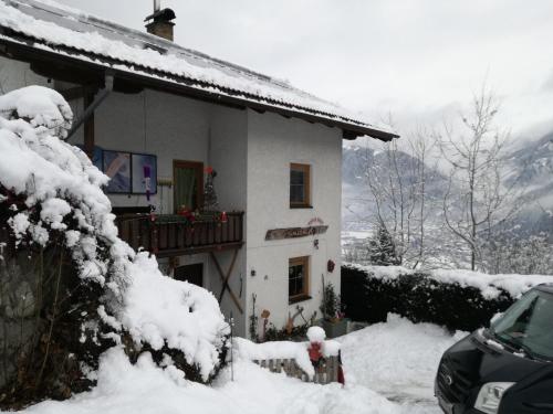 a house covered in snow with a fire hydrant at Haus Mühlbichl in Finkenberg