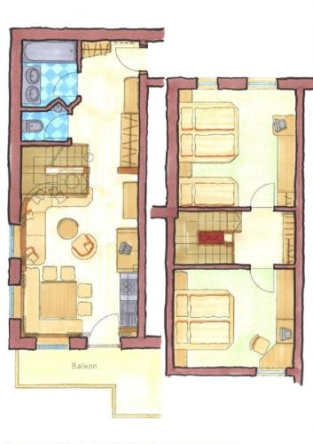 a drawing of a floor plan of aominium at Appartmenthof Aigengut Ferienwohnung Großarl in Grossarl