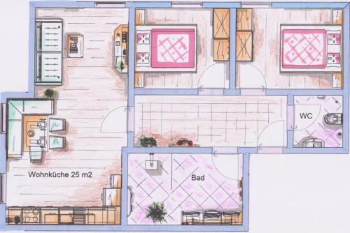 a drawing of a floor plan of a house at Pension Bacherhof in Mariapfarr
