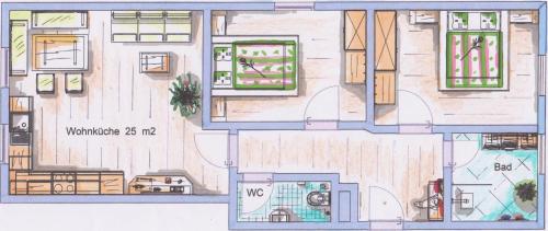a drawing of a floor plan of a house at Pension Bacherhof in Mariapfarr