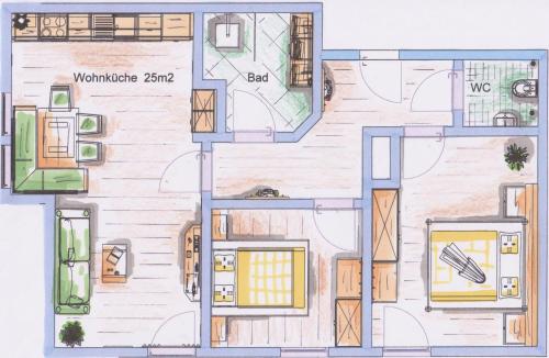 a drawing of a floor plan of a house at Pension Bacherhof in Mariapfarr