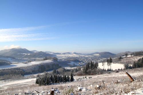 a view from the top of a snow covered mountain at Waldhotel Schinkenwirt in Olsberg
