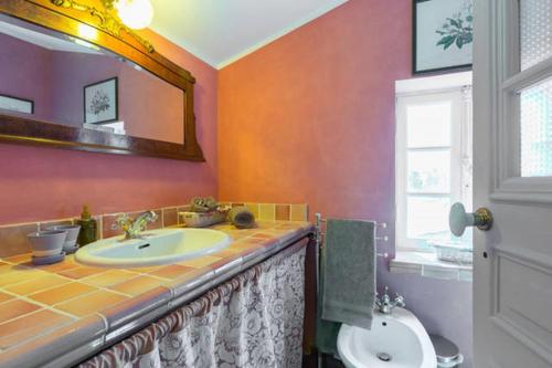 une salle de bain avec un lavabo et un miroir et des toilettes dans l'établissement LA CROIX - F3, TERRASSE VUE PANORAMIQUE, VIEUX-NICE Old town and terrace, à Nice