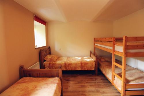 a bedroom with two bunk beds and a window at Chalupa Bozanov in Božanov