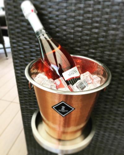 a bottle of wine in a bucket of ice at Zuckmann Villa in Piešťany