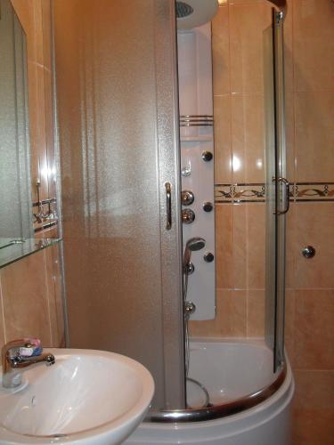 a bathroom with a shower and a sink at Apartments Sandra in Tivat